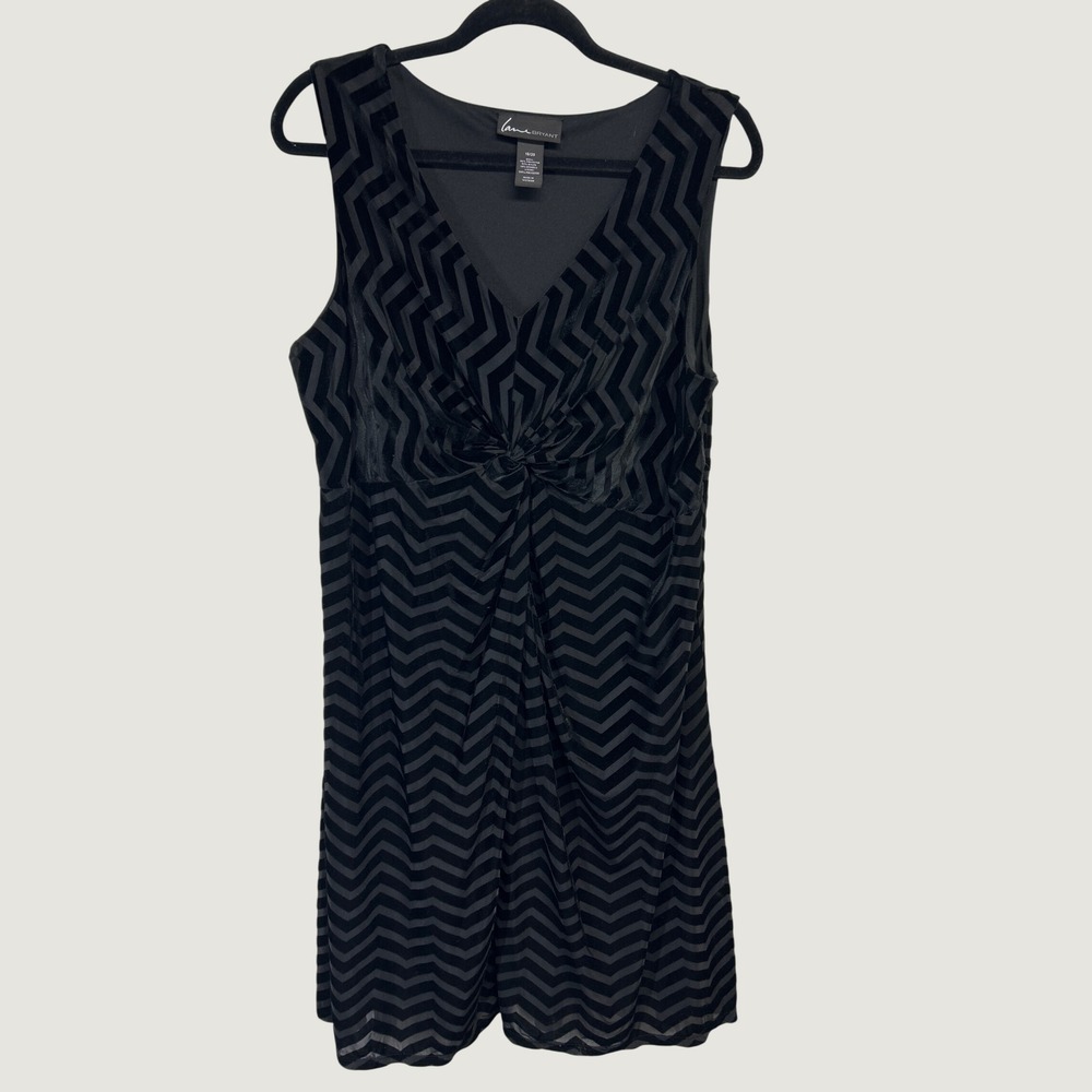 Lane Bryant Dress Womens 18/20 Plus Black Velvet Chevron V-Neck Sleeveless Party